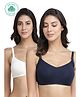 Inner Sense Pack Of 2 Organic Cotton Antimicrobial Solid Colour Nursing Bra - White & Navy Blue