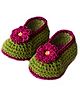 Love Crochet Art Floral Detailed Booties - Green