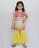 Woonie Sleeveless Motif Print Kurta With Sharara Pants & Dupatta - Pink