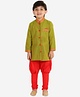 Twisha Full Sleeves Striped Kurta With Pyjama Set  - Green