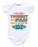 KNITROOT Youngest Rules Print Half Sleeves Onesie - White
