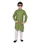 P-MARK Solid Full Sleeves Kurta With Pajama - Green