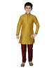 P-MARK Full Sleeves Self Design Kurta With Pajama - Yellow & Maroon