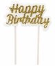 Party Anthem Happy Birthday Letter Glitter Cake Candle with Stick - Golden 
