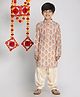 Vastramay Full Sleeves Flower Print Kurta With Pyjama - Beige Cream