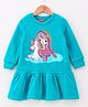 Pspeaches Full Sleeves Unicorn Print Sweatshirt Dress - Blue