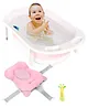 Medium Size Folding Baby Bath Tub with Drain Plug - Pink