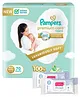 Pampers Premium Care Pants, New Born, Extra Small size baby diapers (NB,XS), 70 count, Softest ever Pampers & Babyhug Daily Moisturising Milk Wipes - 72 Pieces - (Pack of 2)