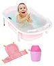 Medium Size Folding Baby Bath Tub with Temperature-Sensitive Drain Plug - Pink