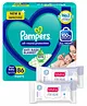 Pampers All round Protection Pants, New Born, Extra Small size baby diapers (NB,XS) 86 Count, Lotion with Aloe Vera & Babyhug Daily Moisturising Milk Wipes - 24 Pieces - (Pack of 2)