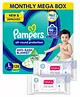 Pampers All round Protection Pants, Large size baby diapers (L) 128 Count, Lotion with Aloe Vera & Babyhug Daily Moisturising Milk Wipes - 24 Pieces - (Pack of 2)