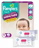 Pampers Active Baby Taped Diapers, Medium size diapers, (M) 62 count, taped style custom fit & Babyhug Daily Moisturising Milk Wipes - 24 Pieces - (Pack of 2)