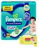 Pampers Pant Style Diapers Large - 64 Pieces & Babyhug Premium Baby Lemon Wipes - 72 Pieces (Pack of 2 )