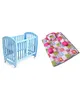 Babyhug Baby Bedding Set With Animals In Checks Print-Pink & Babyhug Compacto 3 in 1 Cot Rocker Cum Study Table - Blue
