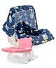 Babyhug Spring 5 in 1 Carry Cot Cum Rocker With Mosquito Net - Dark Blue AND Babyhug Raise Me Up Baby Booster Seat With Adjustable Food Tray & 3 Point Safety Harness - Pink White