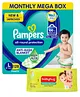 Pampers Pant Style Large Size Diapers Monthly Box Pack - 128 Pieces & Babyhug Premium Baby Wipes - 80 Pieces
