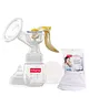 Babyhug Manual Breast Pump with Adjustable Suction and Massage Mode - Yellow & Reusable 3 Layer Bamboo Breast Pads - Pack of 2 Combo