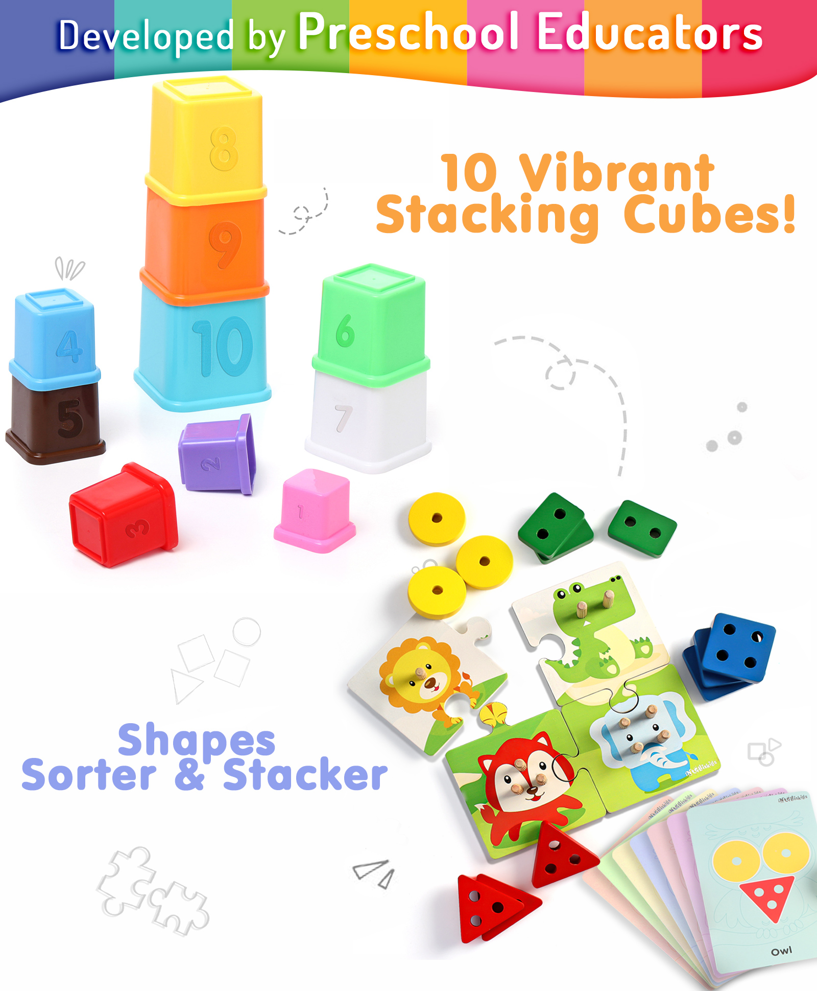 Intelliskills Combo set of Stacking Cubes with Sorter & Stacker