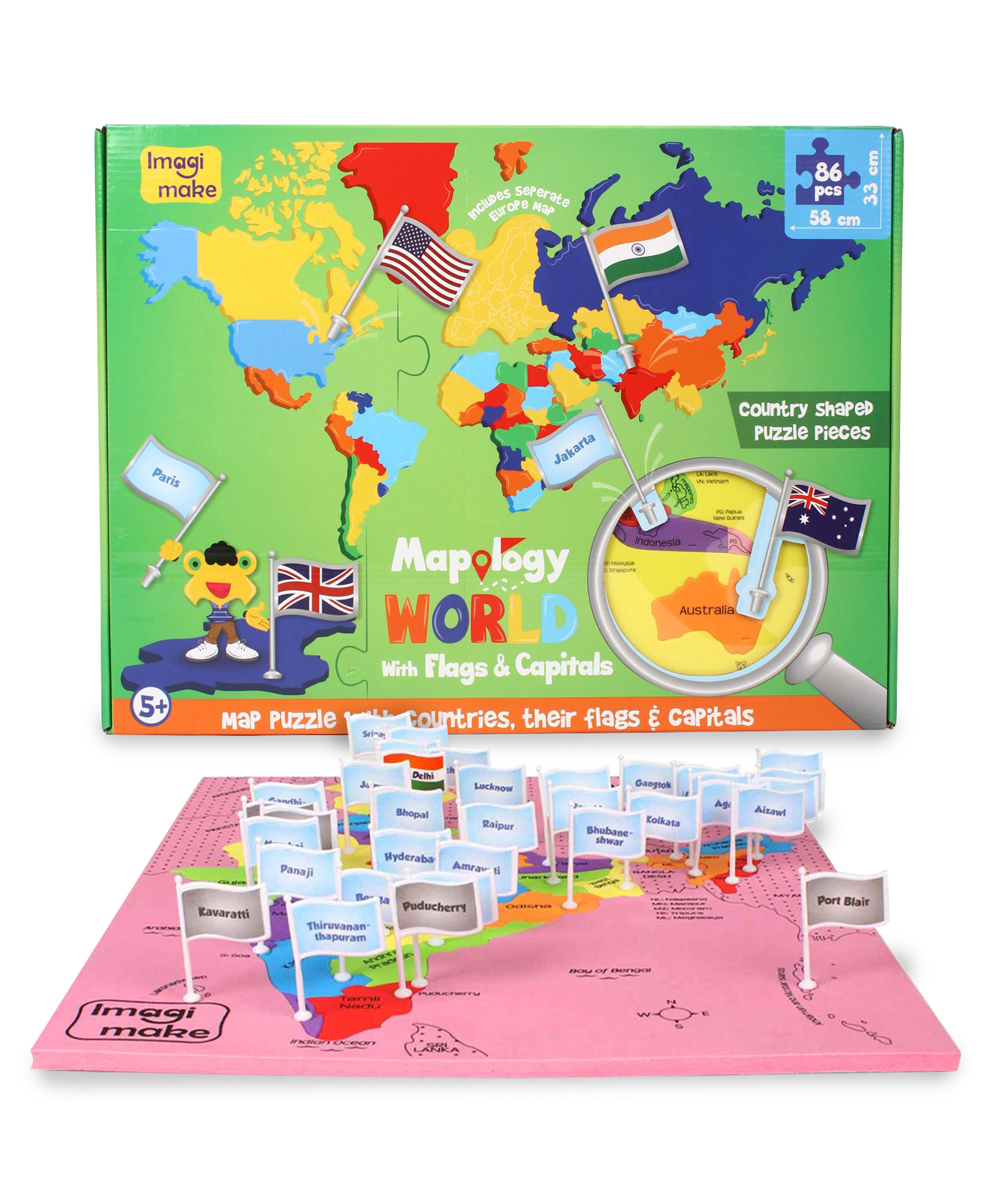 Imagi Make Mapology India With Capitals & World With Flags and Capitals Multicolour