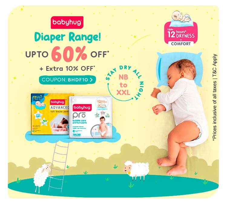 Stay dry all night with the Babyhug Diaper Range