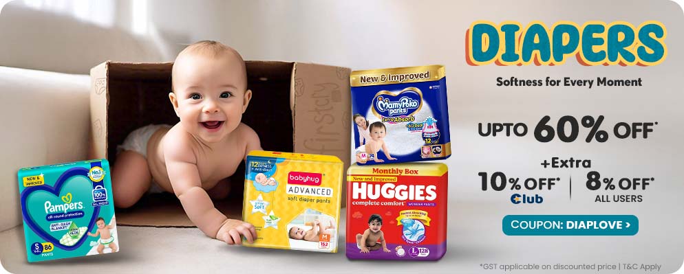 Up to 60% discount on Baby Diapers, Baby Wipes, Cloth Diaper and More