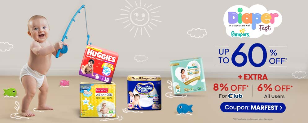 Get Up to 60% off + Additional 8% off on Bestselling Diapers