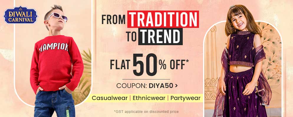 Get 50% OFF on Select Kids Festive, Casual and Party Wear