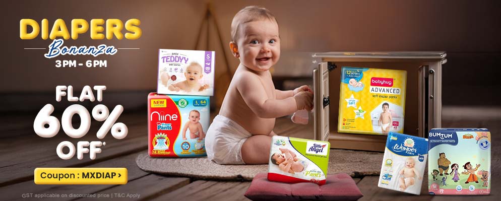 Get Flat 60% Discount on Select Diapers Range