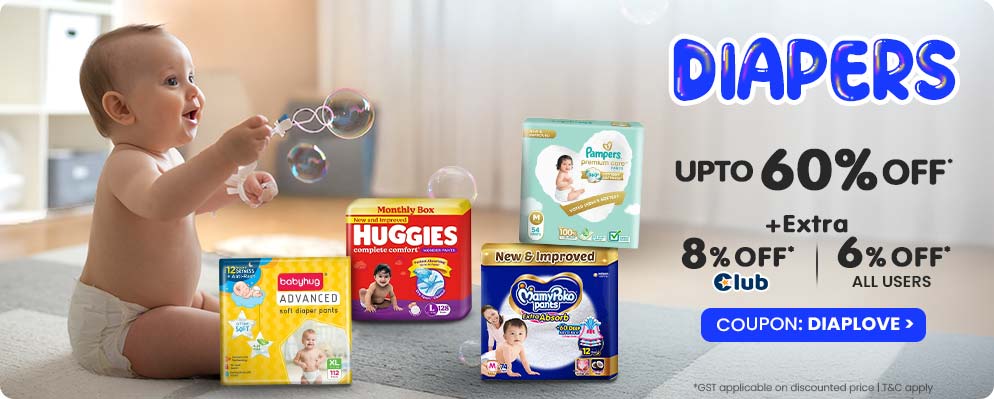 Upto 60% off + Extra 8% off on Baby Diaper Products