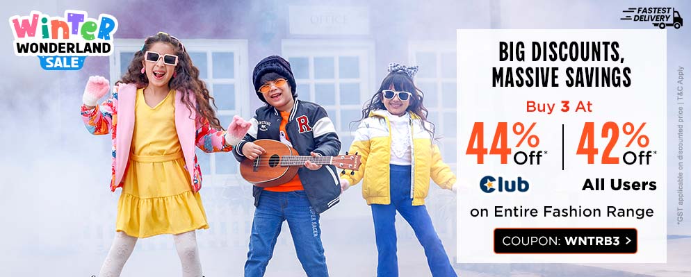 Buy 3 Get 44% Discount on Kids Fashion Range