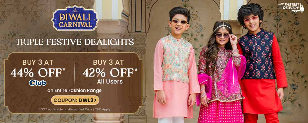 Get Buy 3 Get 44% OFF on Bestselling Kids Fashion