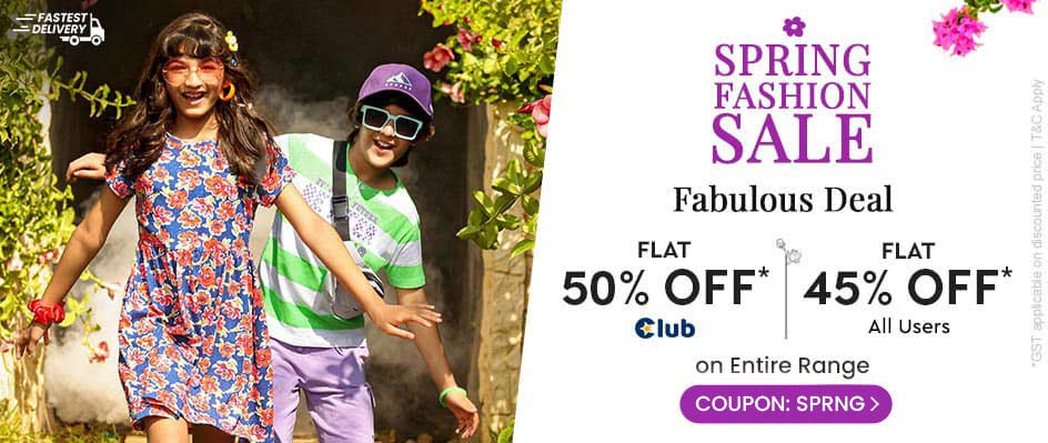 Get Flat 45% Discount on Kids Fashion Range