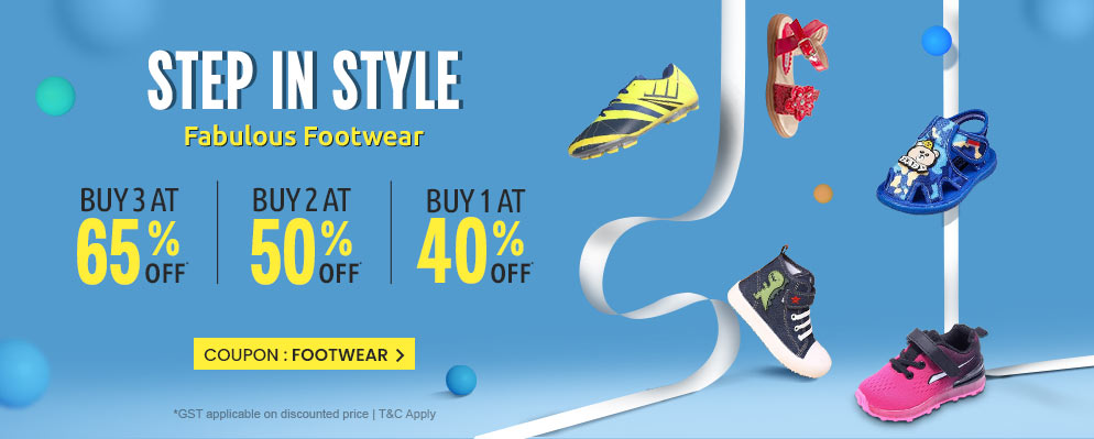 Get 65% discount on Buy any 3 Footwear