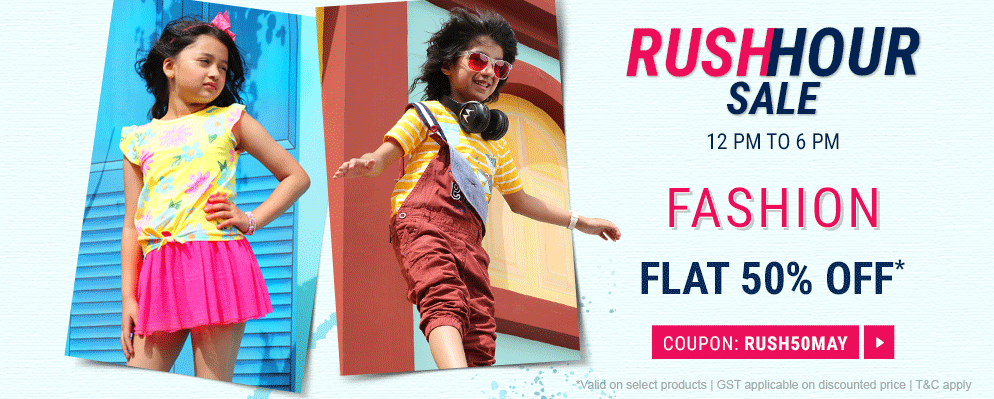 Coupons and Offers for FirstCry - Rush Hour Sale – Get 50% discount on Kids Fashion