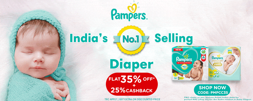 firstcry.com - Flat 35% Off + Extra 25% cash-back on Pampers Range