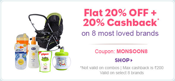 Flat 20% OFF + 20% Cashback*on 8 most loved brands