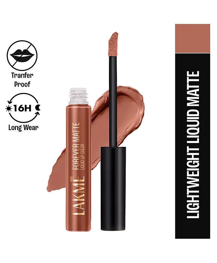 LAKMÉ Forever Matte Liquid Lip Colour, Long-Lasting Lipstick, Lightweight & Transferproof, Smudgeproof - Nude Latte 5.6ml