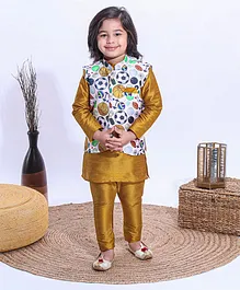 Ridokidz Full Sleeves Kurta With Printed Jacket & Salwar - Gold