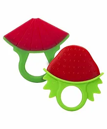 INFANTSO Non-Toxic Food-Grade Silicone Baby Teether, BPA-Free for Pain-Relief Easy Teething, for 2+ Months Babies (Watermelon & Strawberry ) Pack of 2