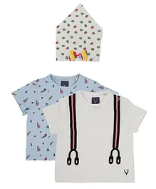 Allen Solly Junior Half Sleeves Tees With Bib Multiprint Pack of 2 - White Light Blue