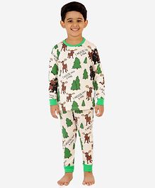 Little Marine Full Sleeves Moose Printed Night Suit - Cream