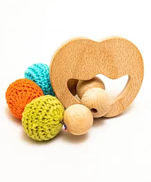 Rocking Potato Apple Shape Wooden Rattle Teether With Crochet Balls - Multicolor