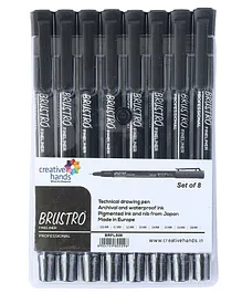 Brustro Professional Pigment Based Fineliner Pack Of 8 - Black