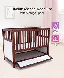 Indian Mango Wood Cot with Storage Space - Brown White