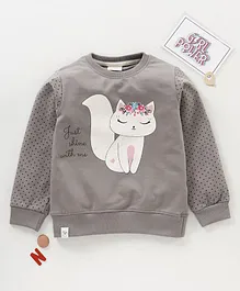 Ollypop Full Sleeves Sweatshirt Kitty Print - Grey