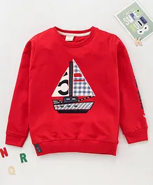 Ollypop Full Sleeves Sweatshirt Boat Print - Red