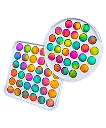 TnU Toys Round And Square Shaped Pop Bubble Stress Relieving Silicone Pop It Fidget Toy Pack Of 2 - Multicolour
