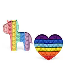 TnU Pony and Heart Shape Pop Bubble Stress Relieving Silicone Pop It Fidget Toy - Multicolor