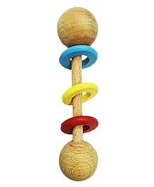 HNT Wooden Dumbell Rattles with Primary Colour Rings - Multicolour