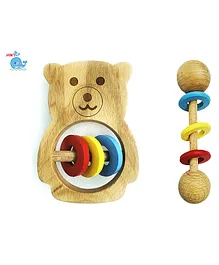 HNT Wooden Teddy Bear and Dumbell Rattle Toy - Multicolour 
